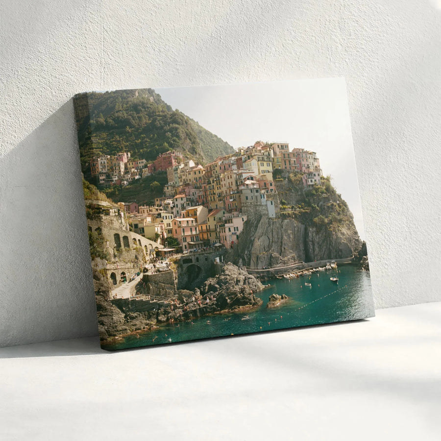 Cinque Terre Italy Coastal Landscape Horizontal Canvas | Vibrant Mediterranean Village Sea View Wall Art | Premium 1.25" Gallery Wrap | Travel Gift for Wanderlust Lovers