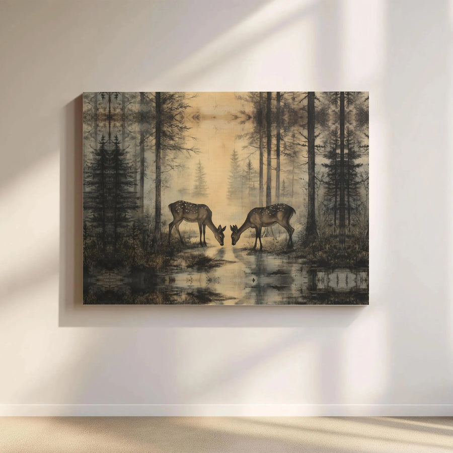 Deer Forest Wall Art | Misty Woodland Animal Canvas Print | Premium 1.25-Inch Gallery Wrap | Nature-Inspired Home Decor Gift for Wildlife Lovers