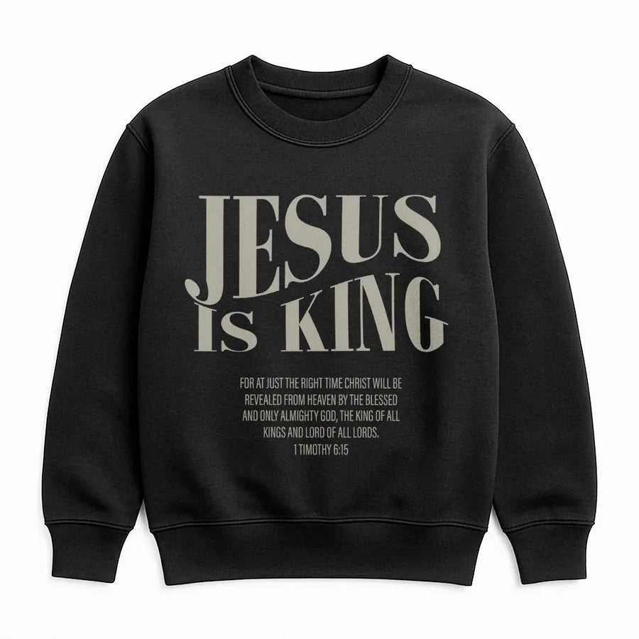 Jesus Is King Sweatshirt | Scripture Bible Verse Graphic | Premium Cotton Blend Crewneck | Christian Faith Apparel Gift for Men and Women