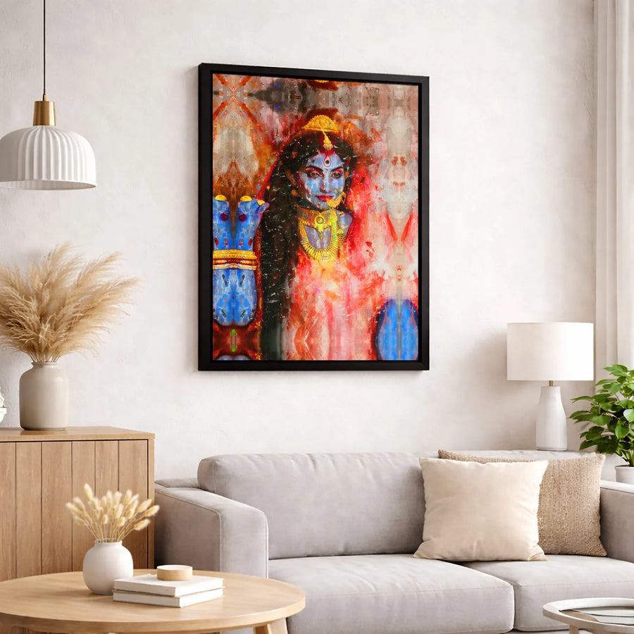 Hindu Goddess Kali Canvas Wall Art | Abstract Spiritual Portrait Print | 1.25 Inch Premium Gallery Wrap | Home Decor Gift for Meditation Room