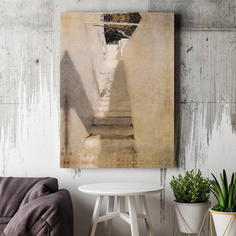 Staircase in Capri Canvas Wall Art | John Singer Sargent Vintage Painting Reproduction | Premium 1.25" Thick Gallery Wrap | Collector's Gift for Art Lover