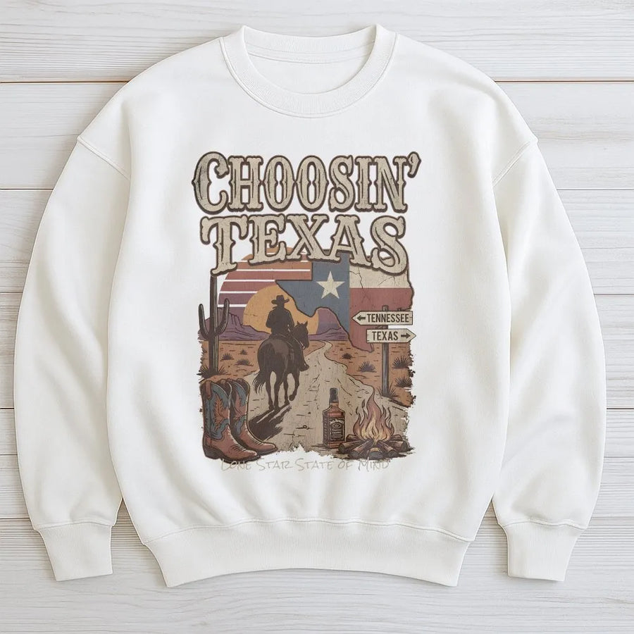 Texas Sweatshirt | Retro Western Graphic Pullover | Soft Cotton Blend Crewneck | Funny Lone Star State of Mind Gift for Texan