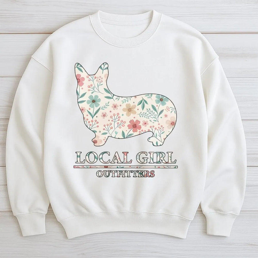 Floral Corgi Sweatshirt | Aesthetic Dog Lover Botanical Graphic | Premium Cotton Blend Crewneck | Cute Pet Mom Gift For Women And Girls