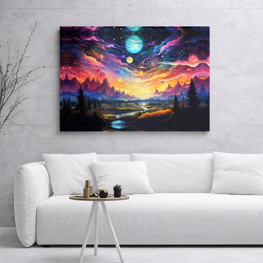 Cosmic Landscape Canvas Wall Art | Vibrant Celestial Planet Galaxy Print | 1.25-Inch Premium Gallery Wrap | Modern Home Office Decor Gift