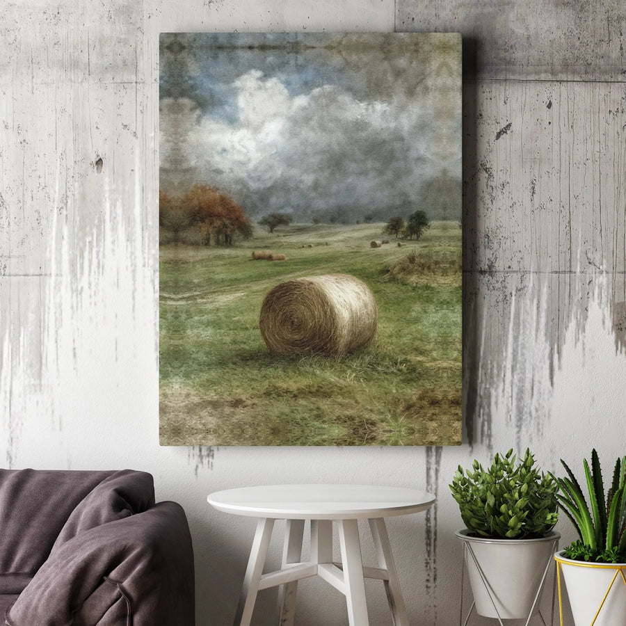 Hay Bales Farmhouse Canvas Wall Art | Rustic Countryside Painting Print | Premium Gallery Wrapped Canvas | Farmhouse Living Room Decor Gift