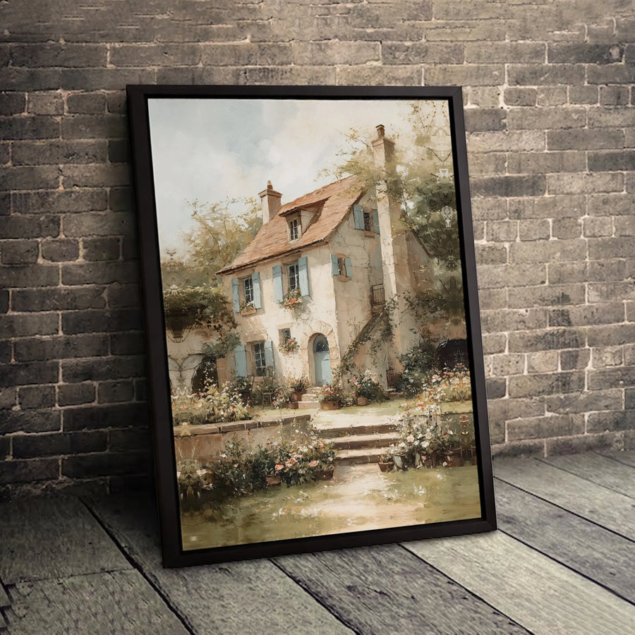 French Country Cottage Wall Art | Vintage Garden Landscape Canvas | Premium Gallery Wrap Print | Housewarming Gift for Home Decor