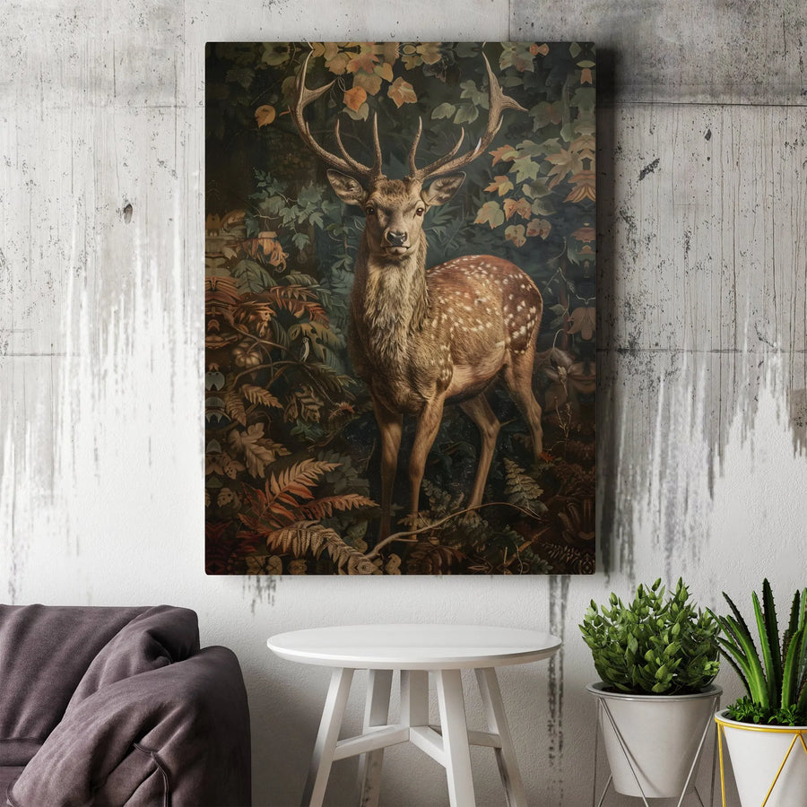 Deer Canvas Wall Art | Vintage Woodland Stag Portrait | Premium Gallery Canvas | Rustic Cabin Decor Gift