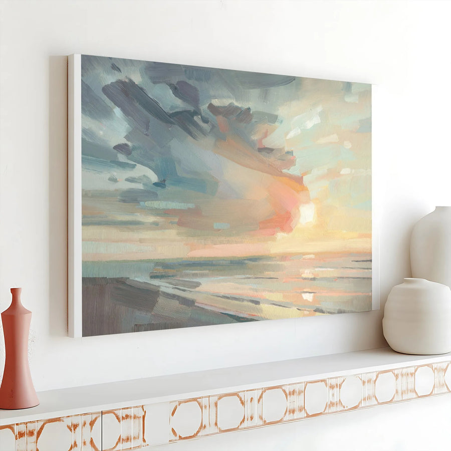 Abstract Seascape Canvas Wall Art | Textured Brushstroke Coastal Scene | Premium Canvas Print | Modern Living Room Decor Gift