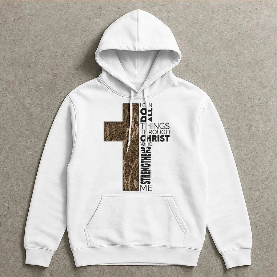 I Can Do All Things Through Christ Hoodie | Religious Scripture Cross Design | Premium Cotton Blend | Christian Faith Gift for Men and Women