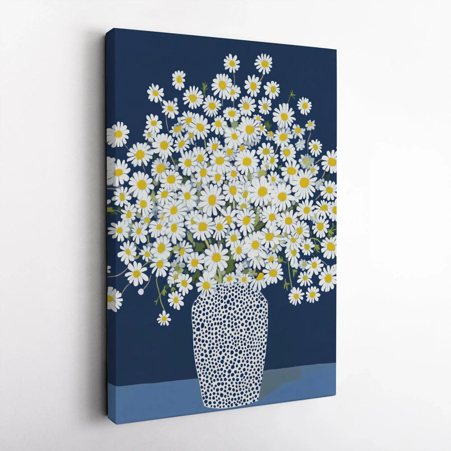Daisy Flower Wall Art | Navy Blue Floral Canvas Print | Gallery Wrapped Premium Canvas | Modern Home Decor Gift for Her