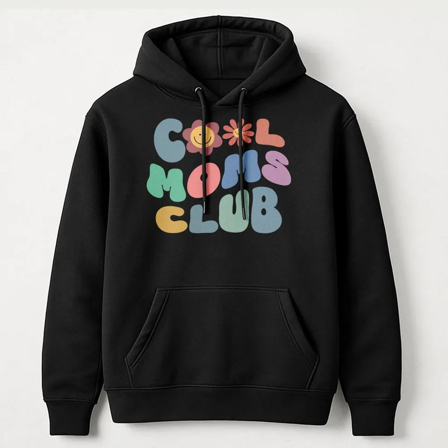 Cool Moms Club Hoodie | Retro Smiley Face Floral Aesthetic | Premium Cotton Blend | Funny Mother's Day 2026 Gift for New Moms and Mom Life Lovers