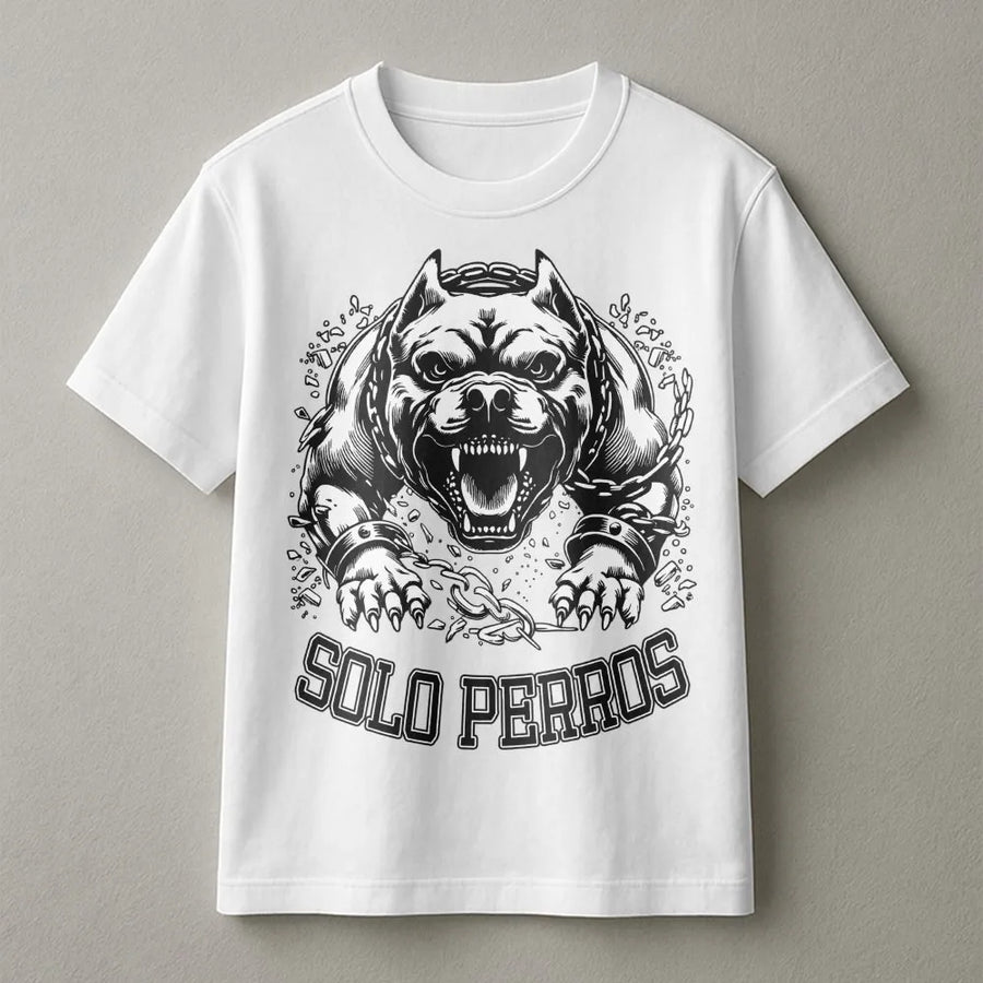 Solo Perros Pitbull T-Shirt | Aggressive Dog Streetwear Graphic | 100% Cotton Premium Tee | Edgy Chicano Style Urban Apparel Gift