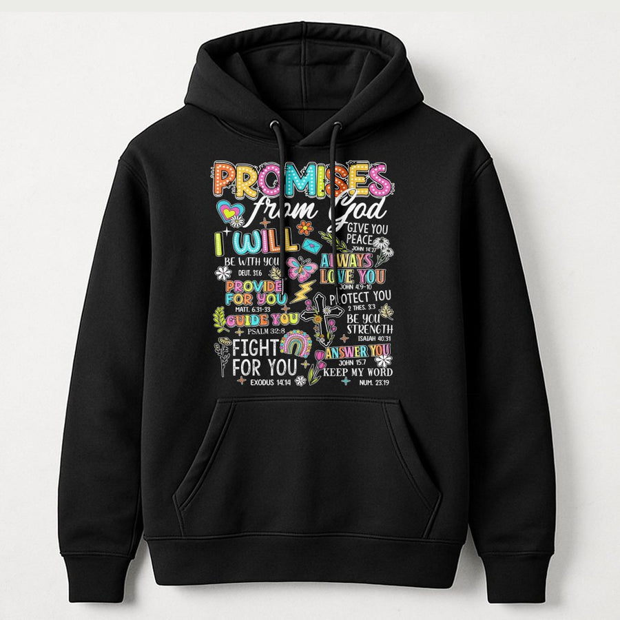 Promises From God Bible Verse Hoodie | Colorful Scripture Faith Design | Premium Cotton-Blend Apparel | Meaningful Religious Gift For Christians