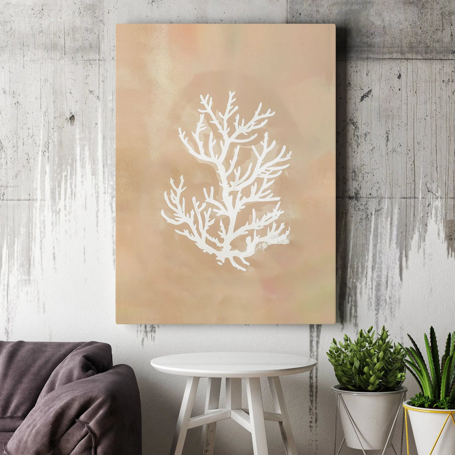 White Coral Canvas Wall Art | Minimalist Beige Watercolor Print | Premium Gallery Wrapped Decor | Coastal Living Room Statement Piece