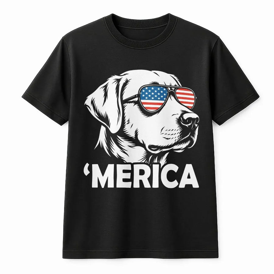 Patriotic Dog T-Shirt | Labrador with American Flag Sunglasses | Premium Cotton-Blend Sweatshirt | 4th of July Gift for Dog Lovers