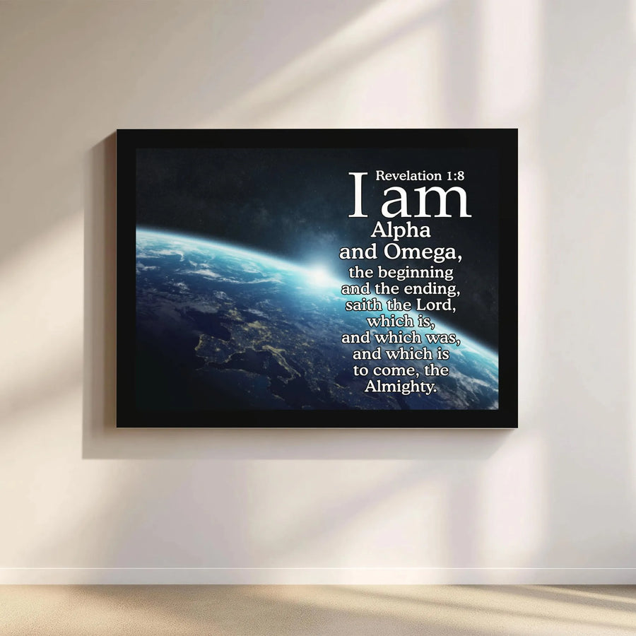 Revelation 1:8 Canvas Wall Art | I Am Alpha and Omega Scripture Print | Premium Framed Bible Verse Decor | Inspirational Christian Gift