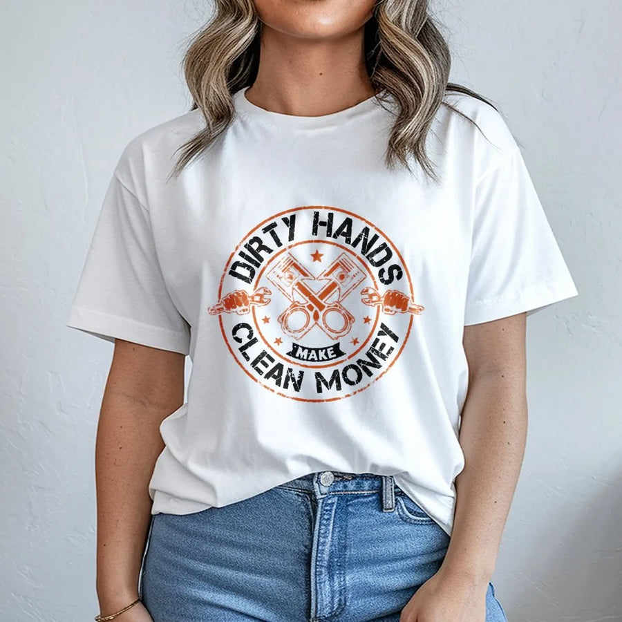 Dirty Hands Clean Money T-Shirt | Vintage Mechanic Garage Graphic | Premium Cotton Auto Repair Tee | Gift For Car Guy And Blue Collar Dad