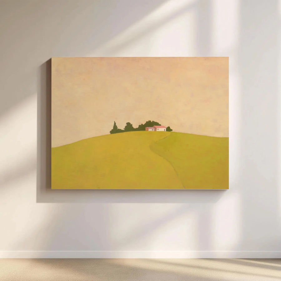 Minimalist Landscape Canvas Art | Abstract Farmhouse on Rolling Hills | Premium Canvas Print | Modern Minimalist Home Decor Gift