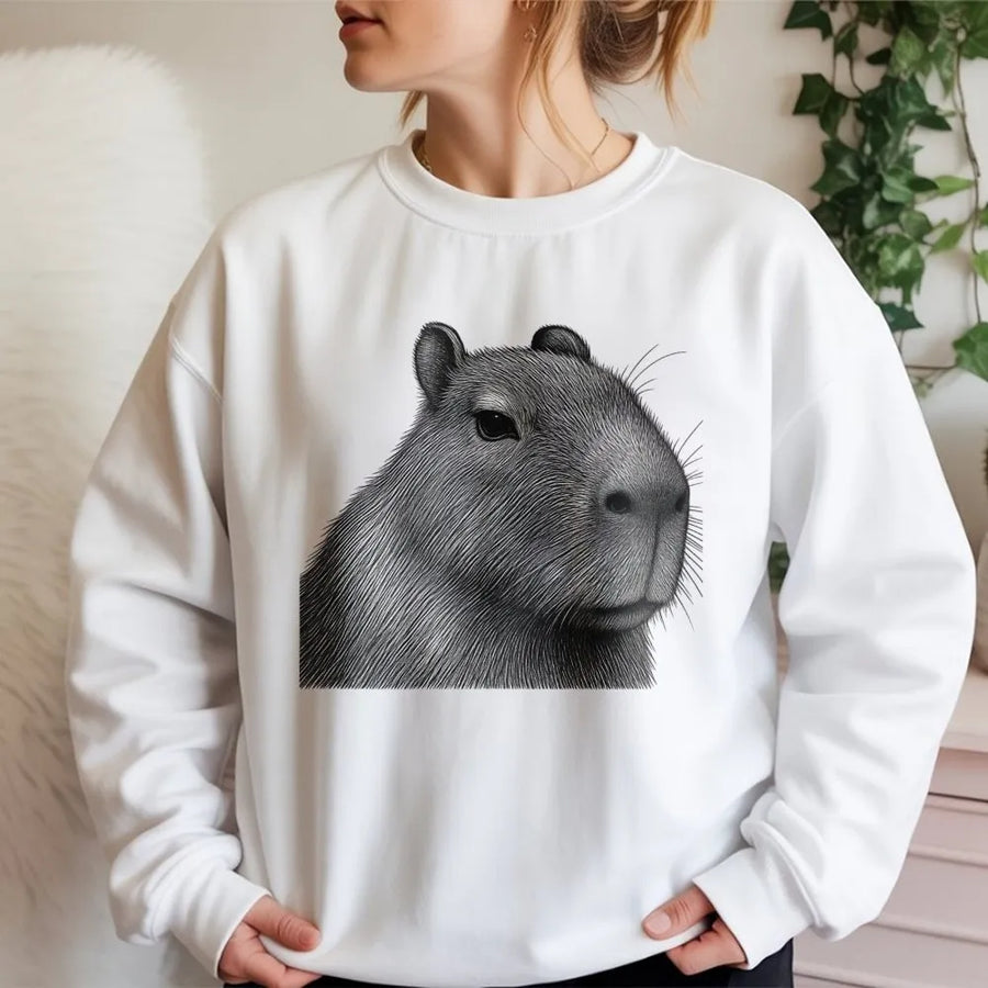 Capybara Sweatshirt | Realistic Sketch Animal Art | Premium Cotton Blend Crewneck | Cute Rodent Lover Gift for Men and Women