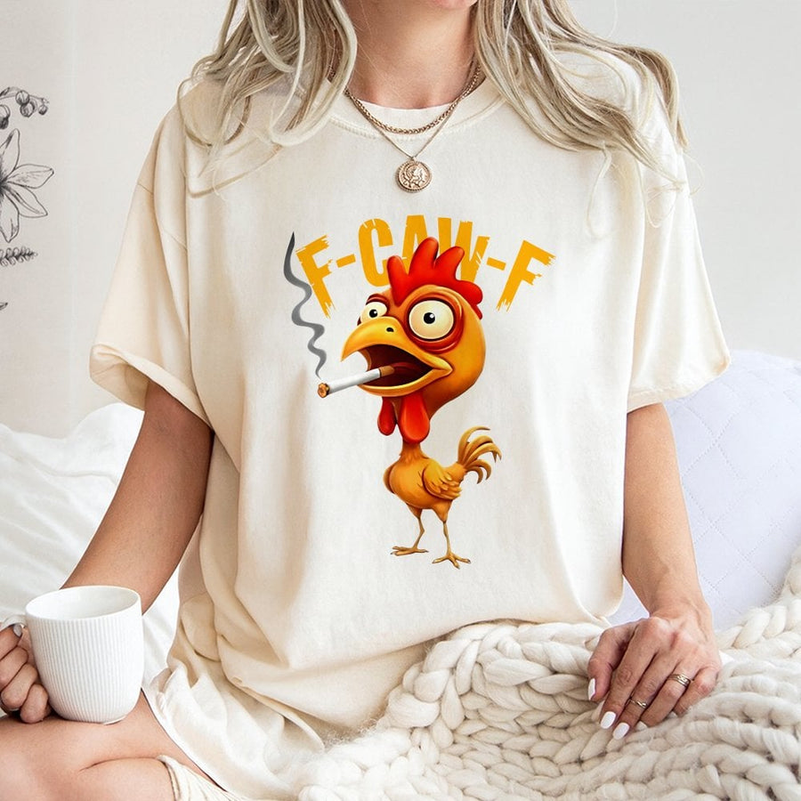 Smoking Chicken T-Shirt | F-Caw-F Funny Graphic Tee | Premium 100% Cotton | Humorous Gift for Farm Animal Lovers