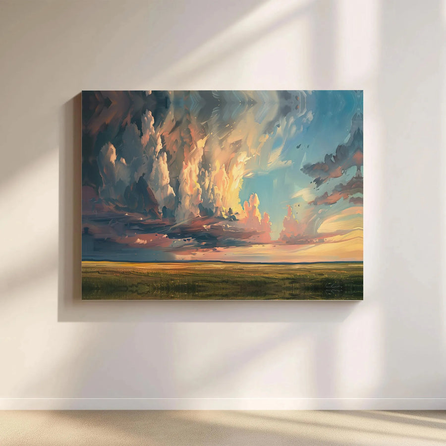 Sunset Cloudscape Canvas Print | Impressionist Prairie Landscape | Premium Thick Canvas | Living Room Wall Decor Gift