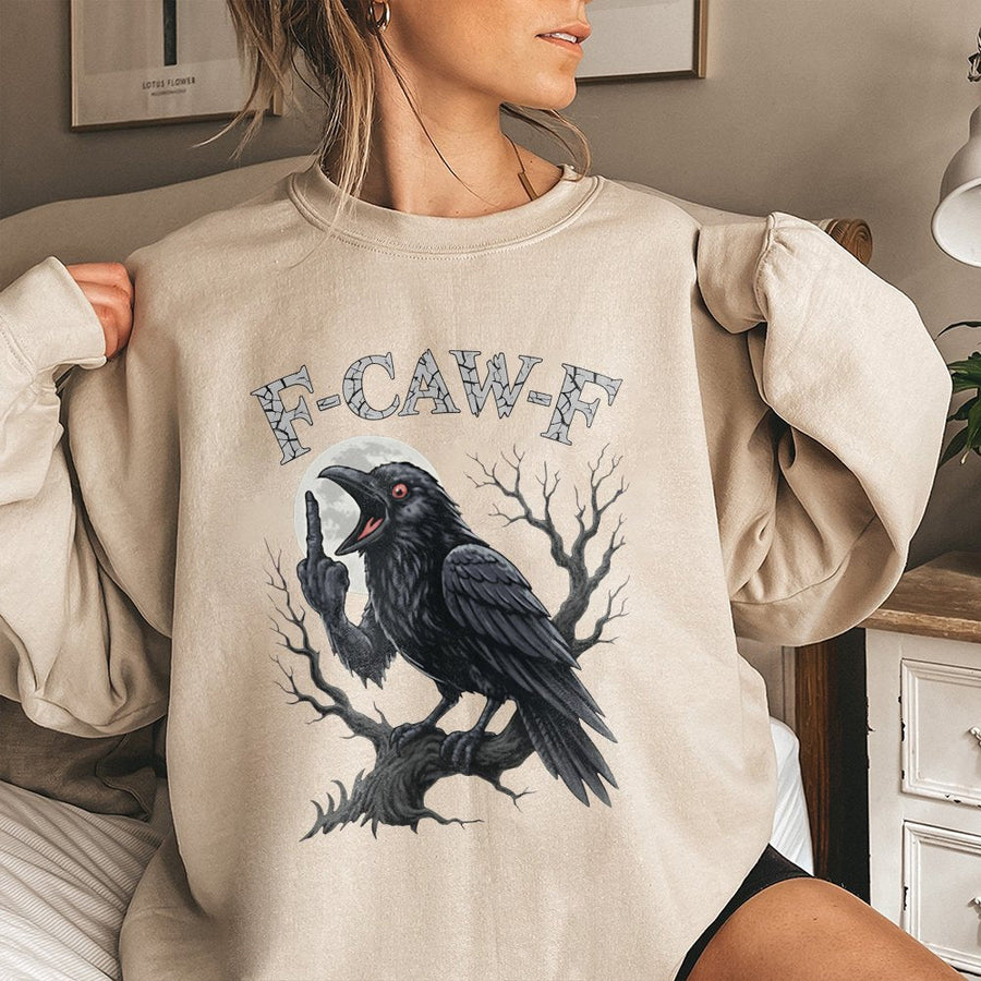 Angry Raven Sweatshirt | F-Caw-F Funny Bird Graphic | Soft Cotton Blend | Edgy Gothic Streetwear Gift for Men and Women
