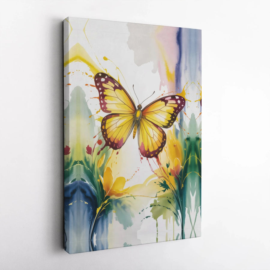 Yellow Butterfly Canvas Wall Art | Abstract Watercolor Botanical Print | Premium Gallery-Wrapped 1.25" Profile | Vibrant Home Decor Gift