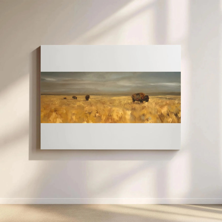 Bison Wall Art Canvas | Rustic Western Landscape Painting | Premium Gallery Wrapped Canvas | Rustic Home & Cabin Decor Gift