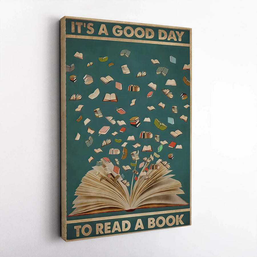 It's A Good Day To Read A Book Canvas | Floating Books Literacy Art | Premium Gallery-Wrapped Print | Gift For Readers And Librarians