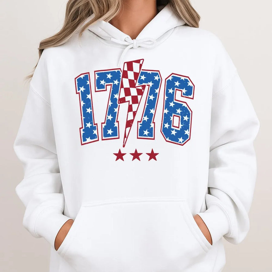 Vintage 1776 Hoodie | Patriotic USA Flag Lightning Bolt Graphic | Premium Cotton-Blend Sweatshirt | 4th of July Gift for Men Women
