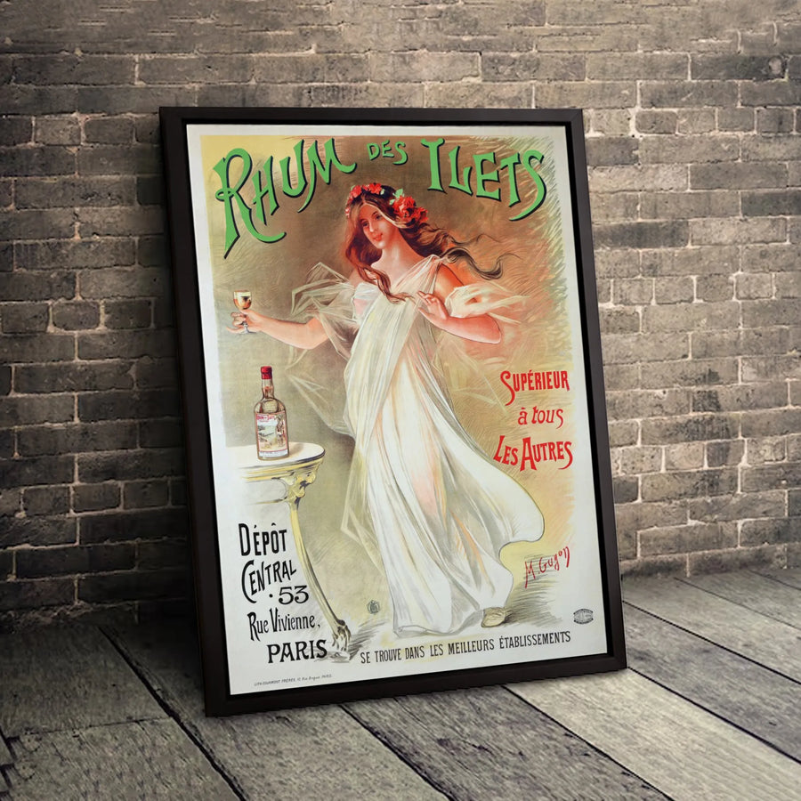 Vintage French Rum Poster Canvas | Rhum Des Ilets Art Print | Premium Gallery Wrapped Wall Decor | Bar Decor For Home Or Kitchen Gift