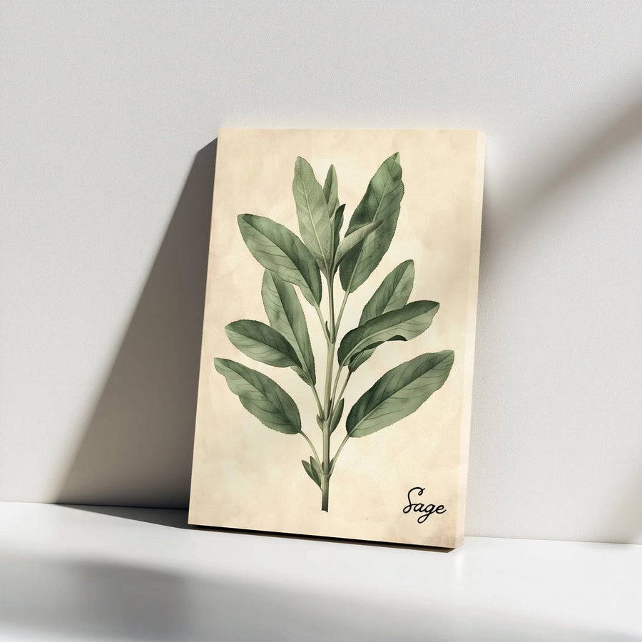 Sage Botanical Canvas Print | Vintage Herb Illustration Wall Art | Premium Gallery Wrapped Canvas | Farmhouse Kitchen Decor Gift