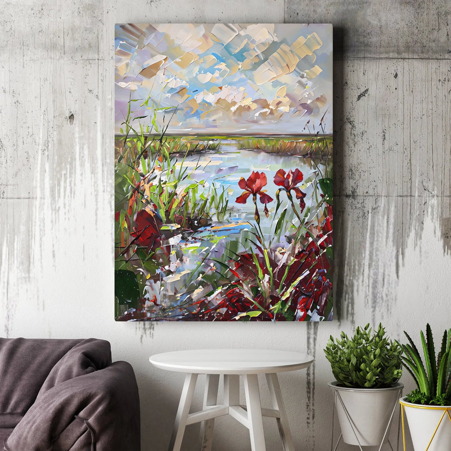 Textured Red Iris Canvas Wall Art | Vibrant Botanical Landscape Print | Premium 1.25" Gallery Wrap | Modern Living Room & Bedroom Decor Gift