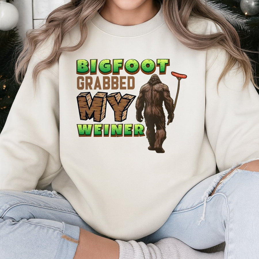 Bigfoot Grabbed My Weiner Sweatshirt | Funny Camping Sasquatch Graphic | Premium Cotton Blend | Humorous Gift For Campers And Outdoorsmen