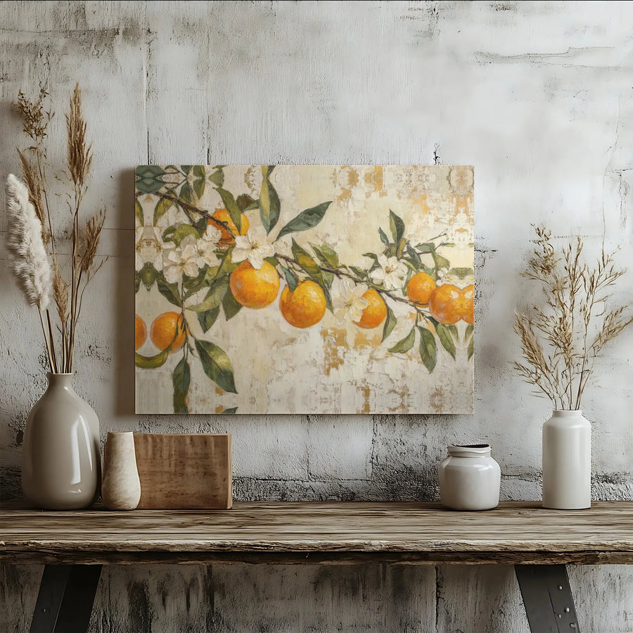 Orange Blossom Canvas Wall Art | Vintage Citrus Branch Painting | Premium Gallery-Wrapped Print | Farmhouse Kitchen Decor Gift