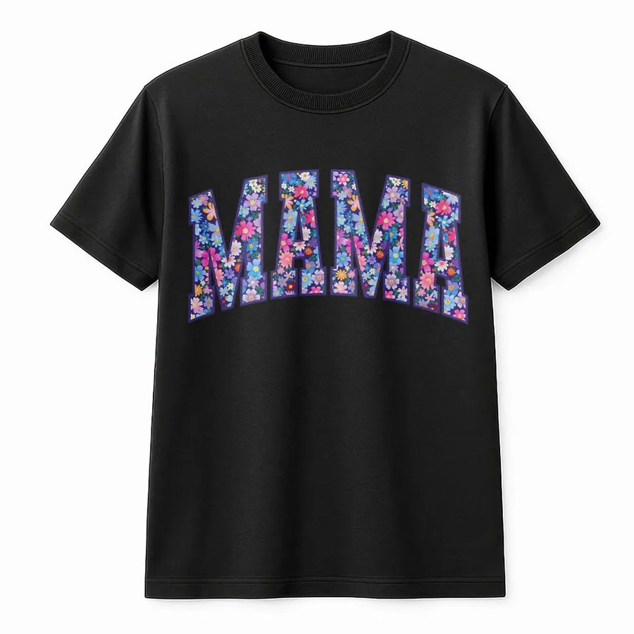 Mama Floral T-Shirt | Retro Varsity Letters with Flower Print | Soft Cotton Blend Sweatshirt | Mothers Day Gift for Women