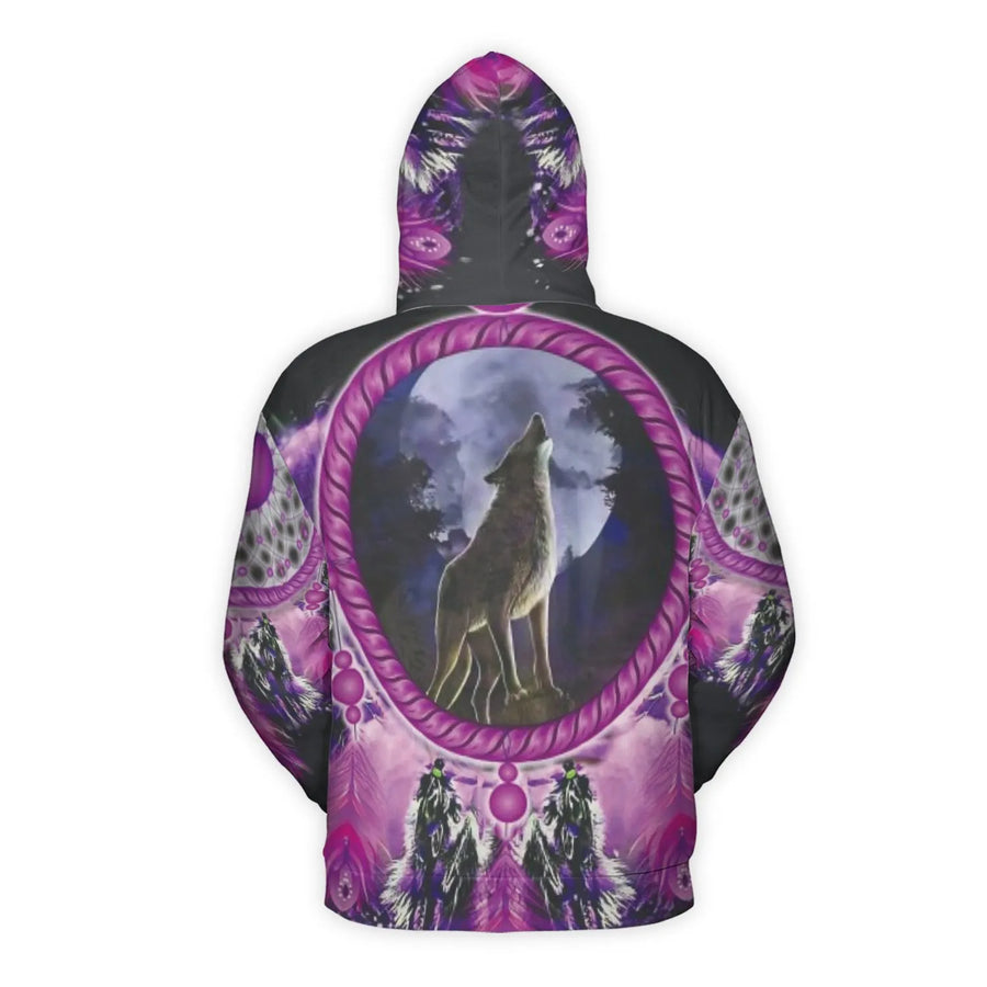 Howling Wolf 3D Hoodie | Full Moon Dreamcatcher Graphic | Premium Polyester Brushed Fleece | Unisex Nature Wildlife Gift for Animal Lovers
