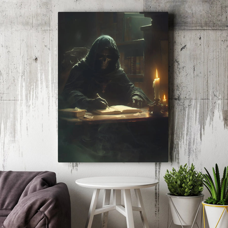 Grim Reaper Canvas Print | Gothic Occult Desk Writing Art | Premium 1.25" Thick Gallery Wrap | Dark Academia Home Decor Gift