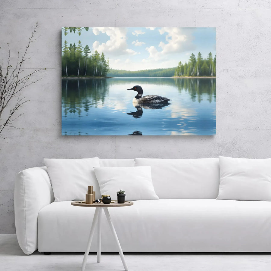 Loon Bird Canvas Wall Art | Serene Lake Forest Reflection Print | Gallery Wrapped Premium Decor | Nature Lover Cabin Gift