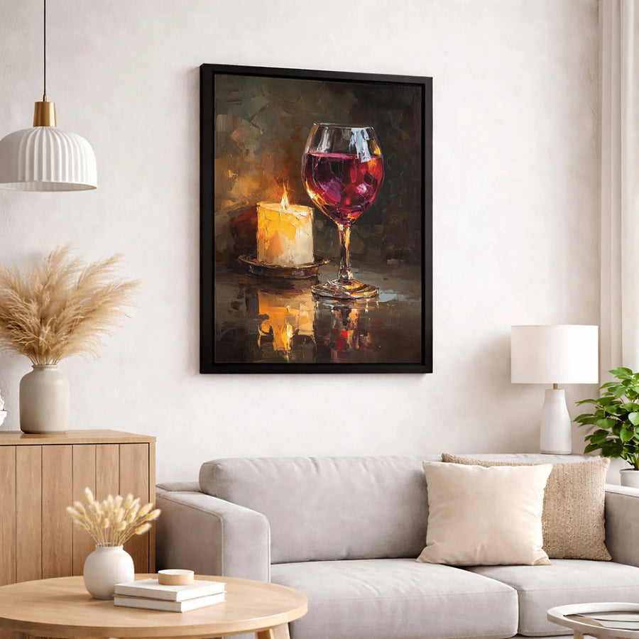 Red Wine and Candle Canvas Print | Impressionist Oil Painting Wall Art | Premium 1.25 Inch Thick Gallery Wrap | Elegant Home Decor for Dining Room
