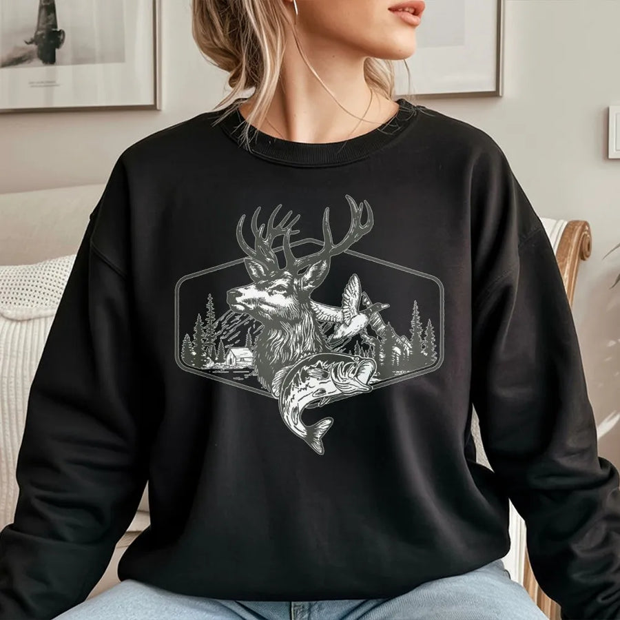 Deer Hunting Sweatshirt | Wildlife Nature Graphic Design | Premium Cotton Blend | Gift For Hunter And Outdoorsman
