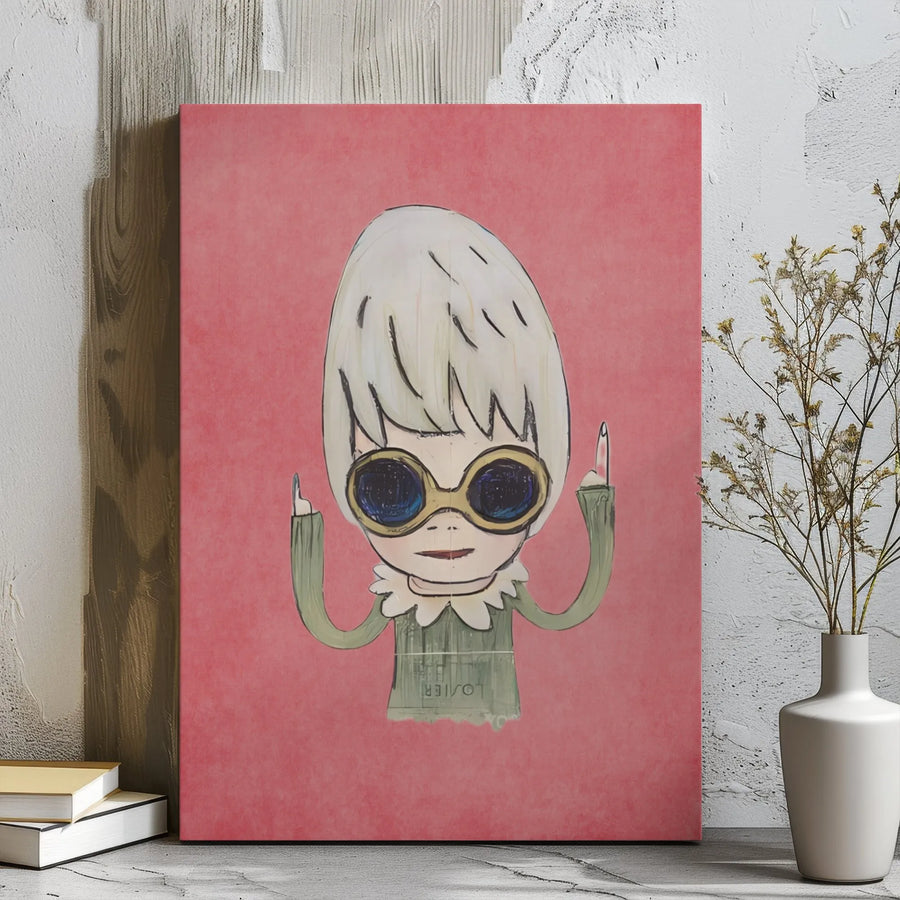 Edgy Cartoon Character Canvas Wall Art | Flipping The Bird Illustration | Premium Gallery Wrap Canvas | Unique Gift for Urban Decor Lovers