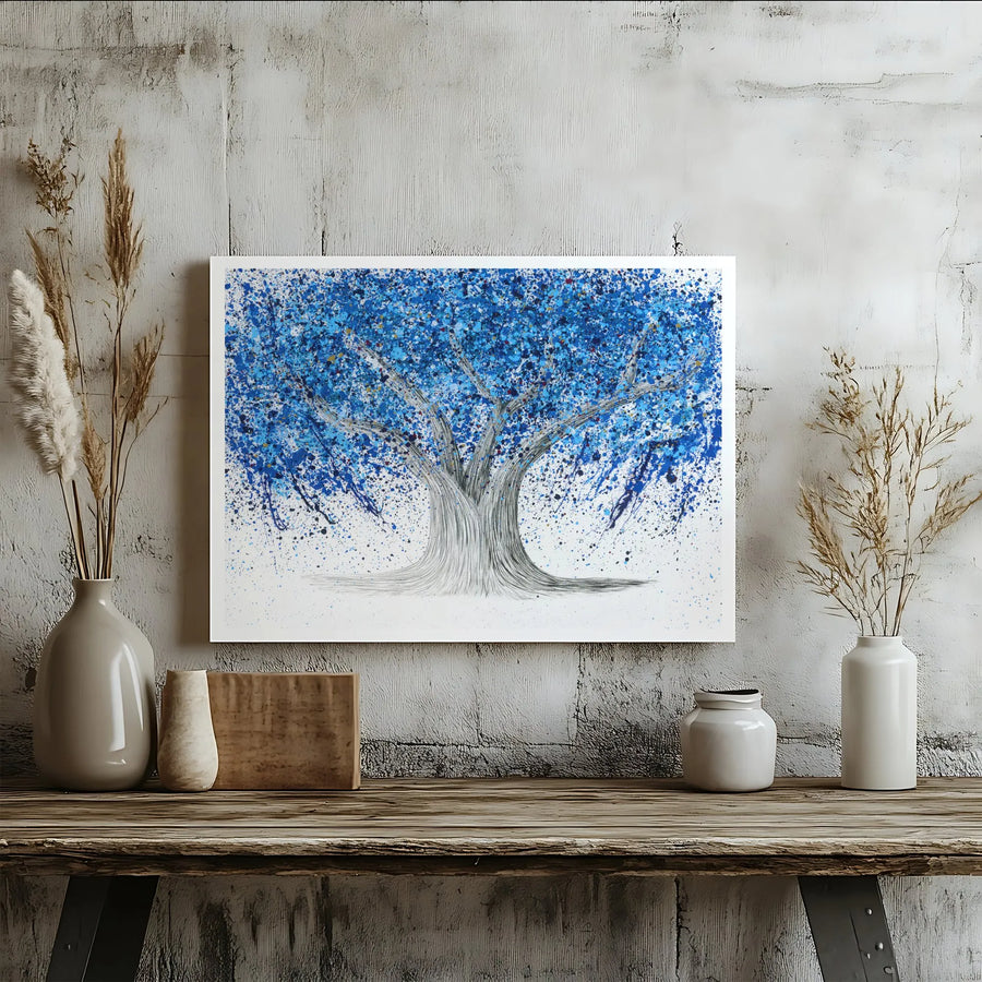 Abstract Tree Of Life Canvas Wall Art | Blue Splatter Paint Modern Print | 1.25-Inch Gallery Wrap | Nature-Inspired Premium Home Decor