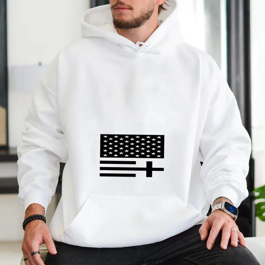 Christian Cross Hoodie | I Know A Guy Modern Flag Graphic | Soft Cotton Blend Crewneck | Religious Faith Based Gift for Men & Women
