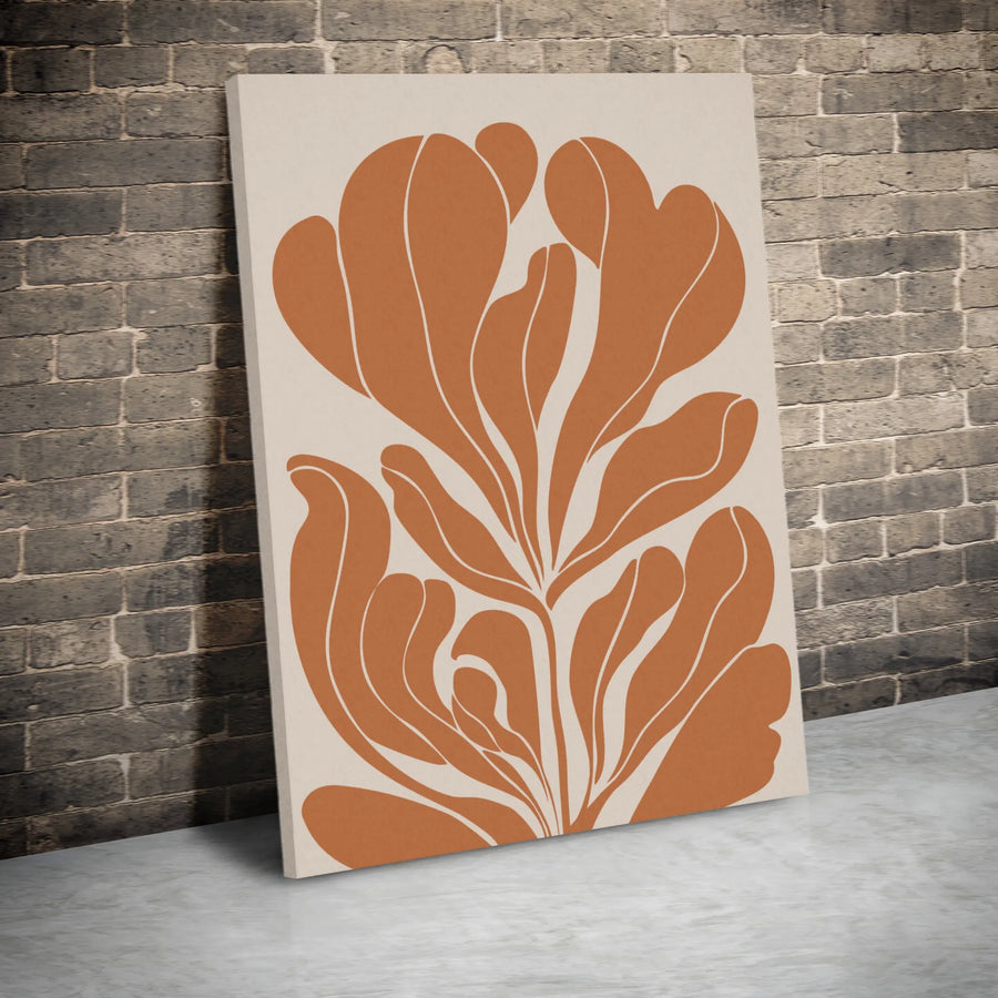 Boho Abstract Botanical Canvas Wall Art | Terracotta Flower Line Drawing | Premium Gallery-Wrapped 1.25" Profile | Modern Minimalist Home Decor