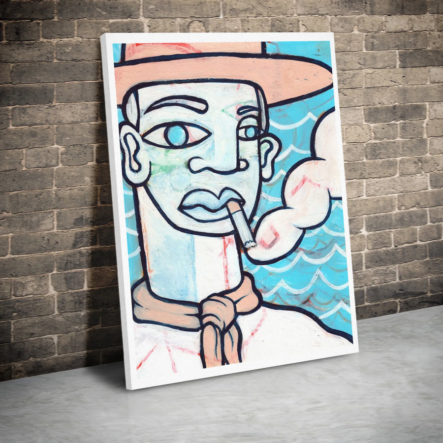Abstract Portrait Canvas Print | Cubist Man Smoking Art | Gallery-Quality Fade-Resistant Wall Decor | Modern Home Office Statement Piece