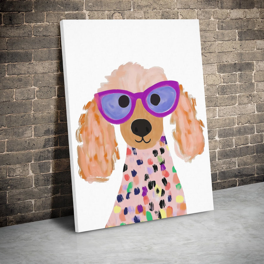 Whimsical Poodle Canvas Wall Art | Colorful Dog with Sunglasses Portrait | Premium Gallery Wrap Print | Fun Modern Decor for Dog Lovers