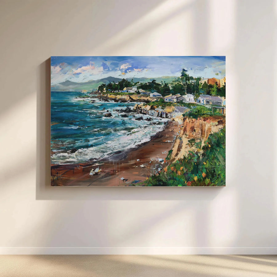 Coastal Painting Canvas Print | Textured California Coast Scenery | Premium Gallery Wrapped Canvas | Beach House Wall Decor Gift