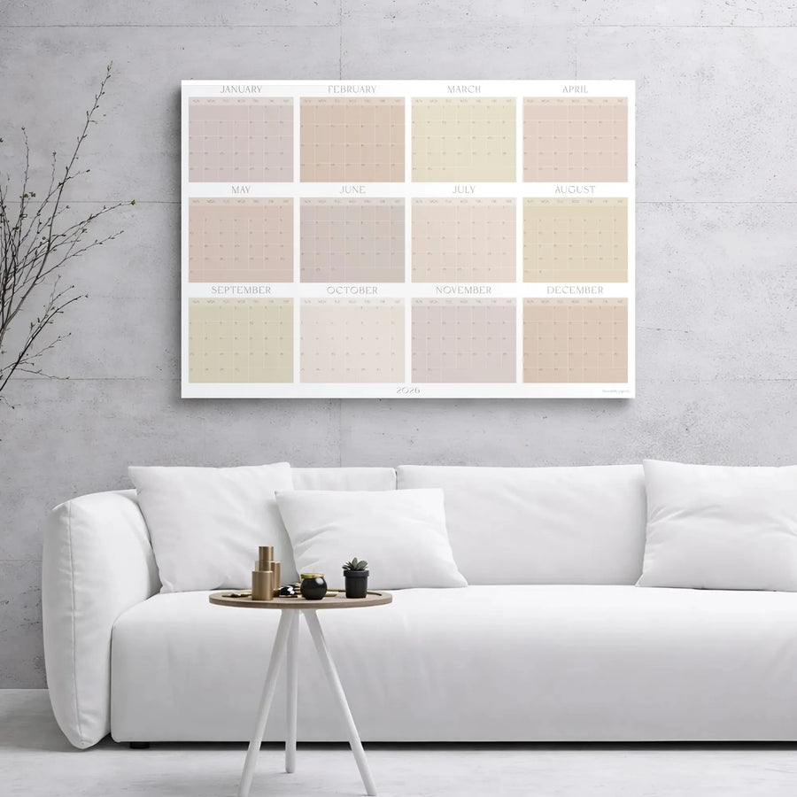 2026 Yearly Calendar Wall Art | Minimalist Neutral Tones Canvas Print | 1.25 Inch Gallery Wrap | Modern Home Office Decor Gift