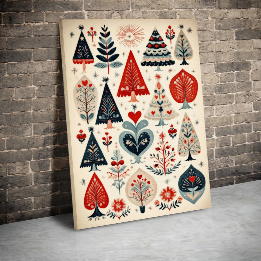 Scandinavian Folk Art Christmas Canvas Print | Festive Nordic Tree Pattern | Premium Gallery Wrapped Decor | Holiday Gift for Modern Home